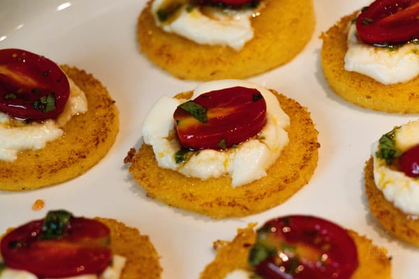 Crispy Polenta Medallions with Ricotta and Marinated Tomatoes